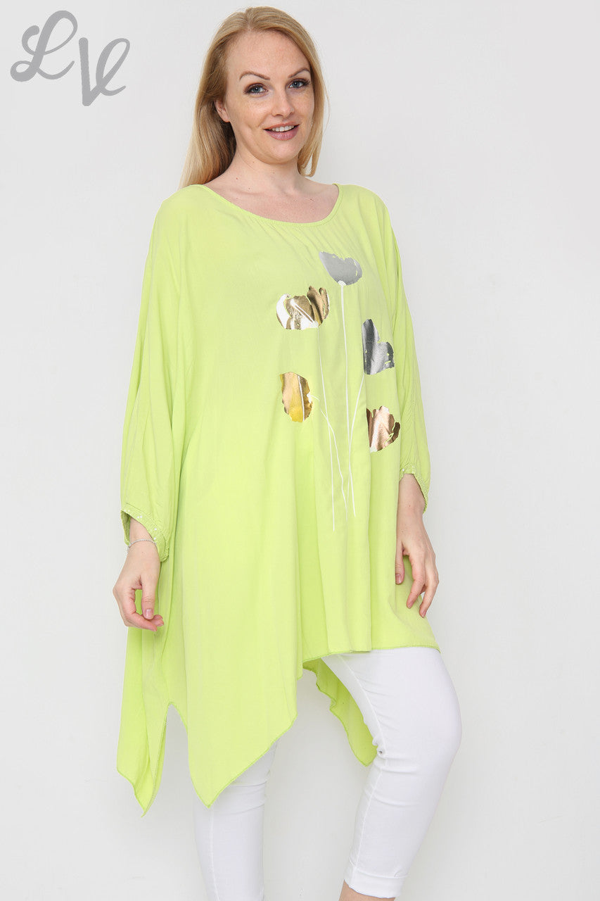 Dames Folie Tulp Print Flodderig Topje Limoen Stukprijs €11,99