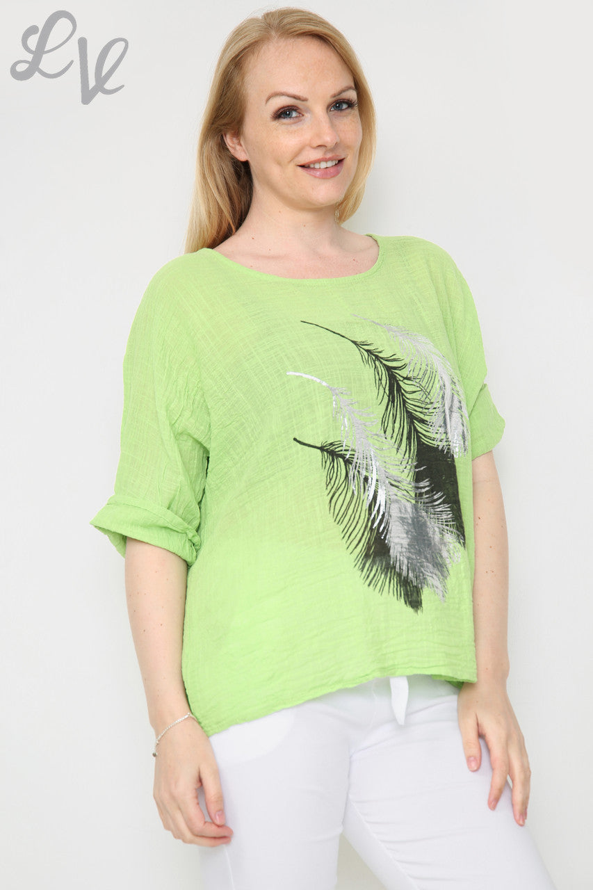 Dames top met foliebladontwerp Lime