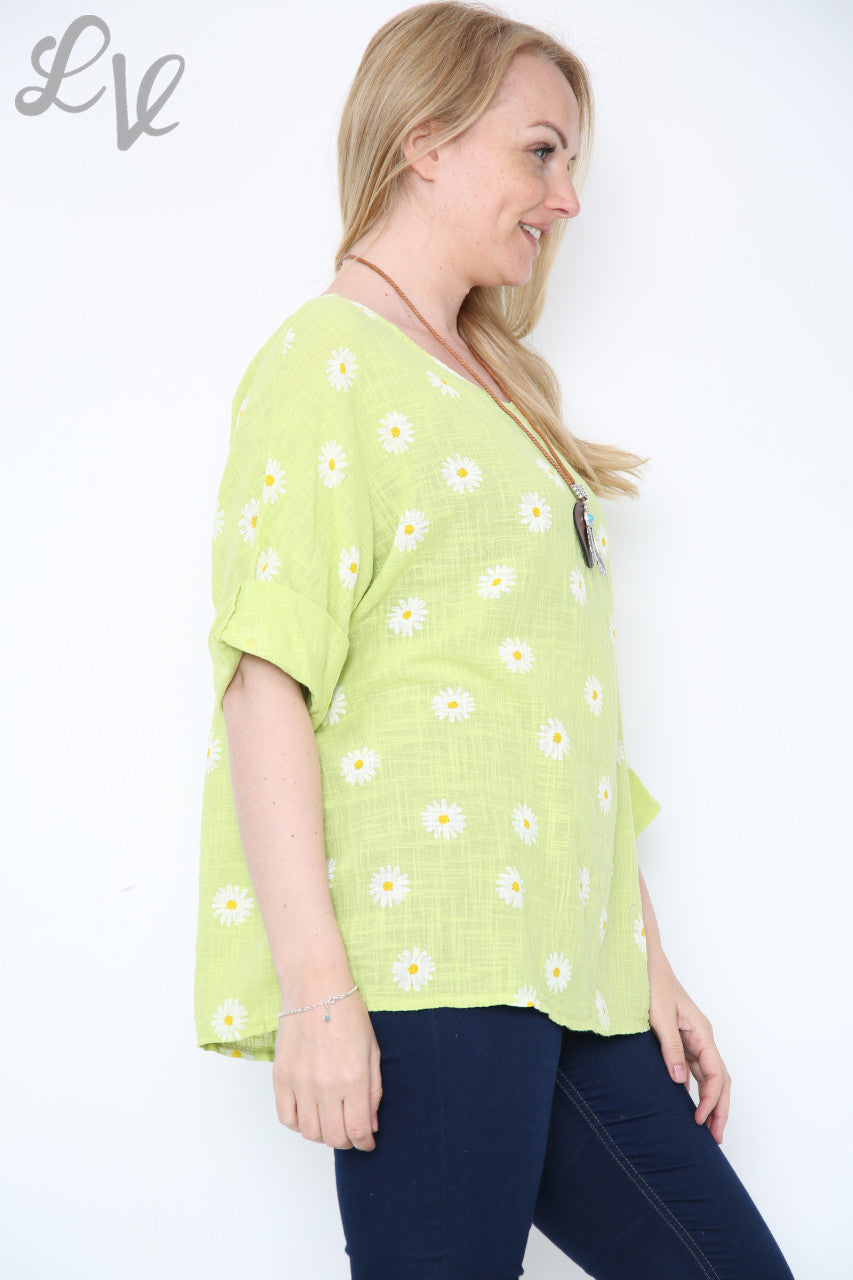 Ladies Ditsy Daisy Print Top With Necklace Lime Unit Price £8.99