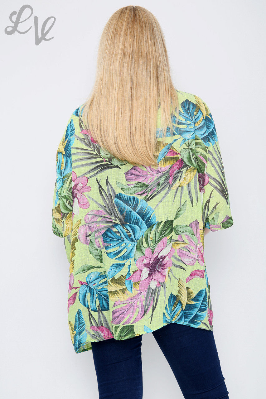 Dames Top met Tropische Print Lime - Stukprijs € 9,99