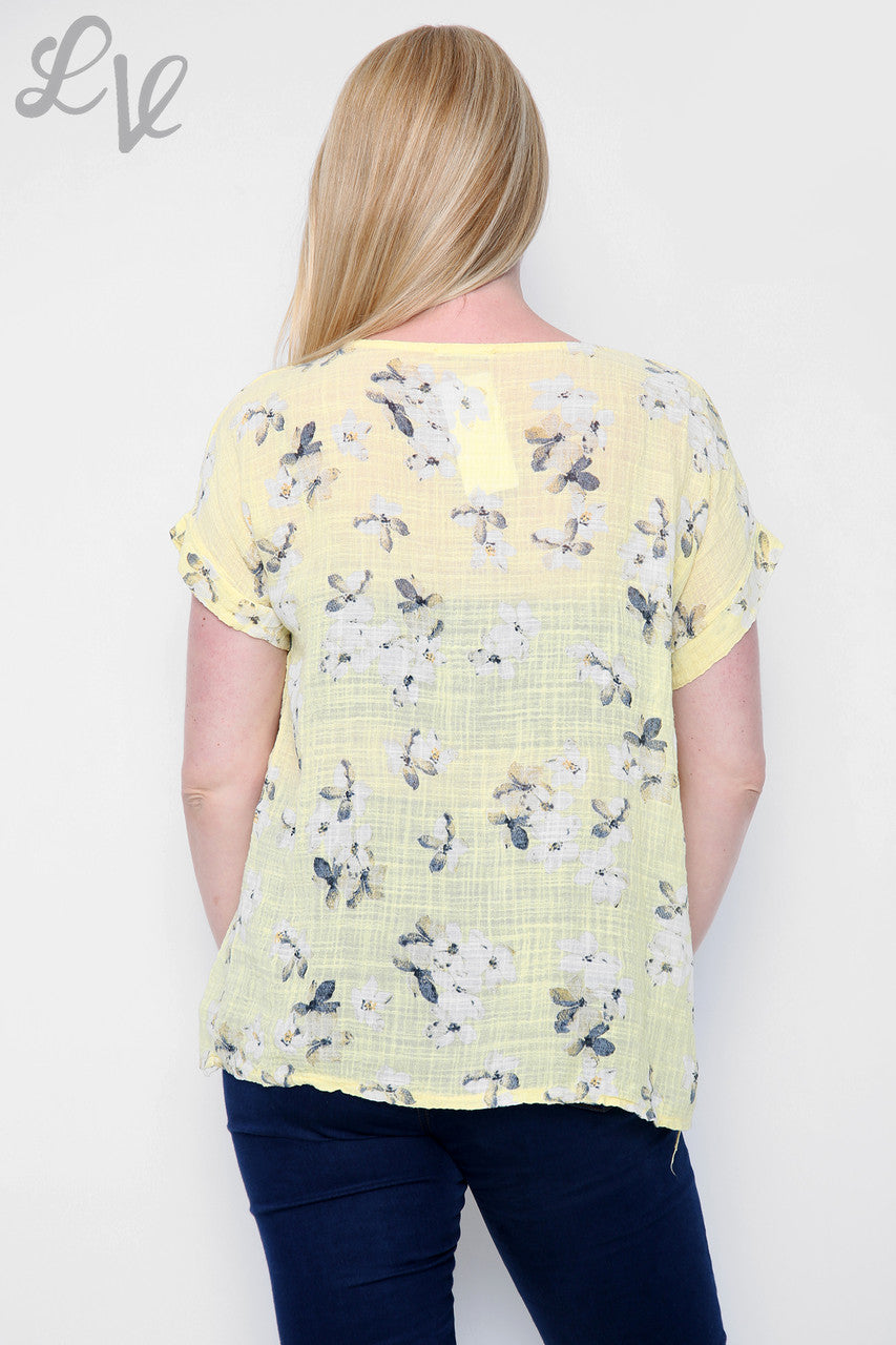Dames Top Met Bloemenprint Citroen