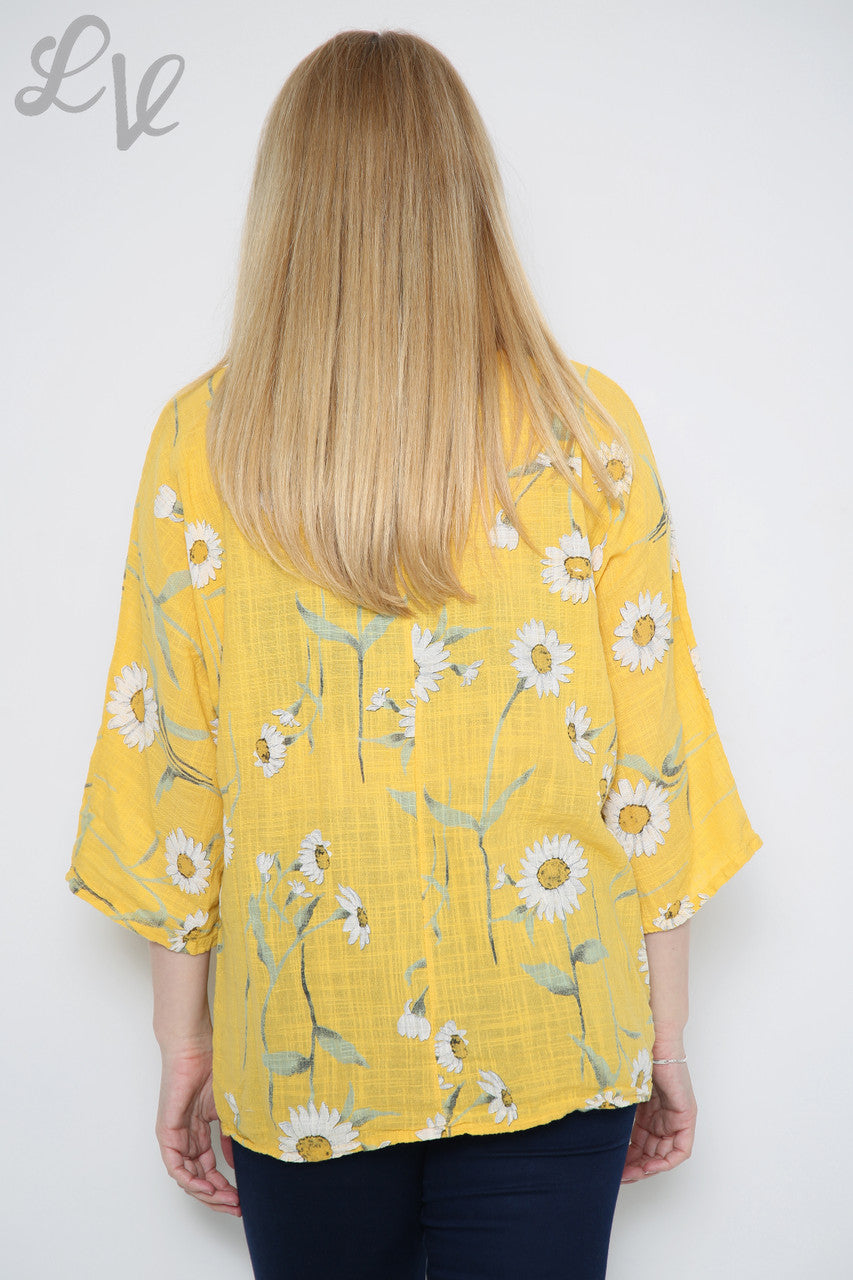 Ladies Daisy Stem Print Top Yellow