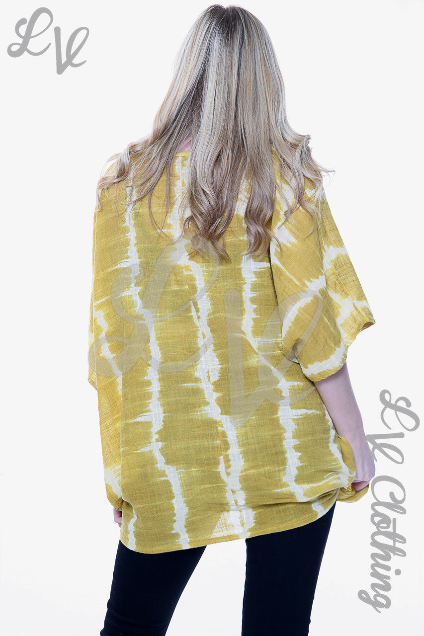 Dames Tie-dye print wijde top mosterdstukprijs € 14,99