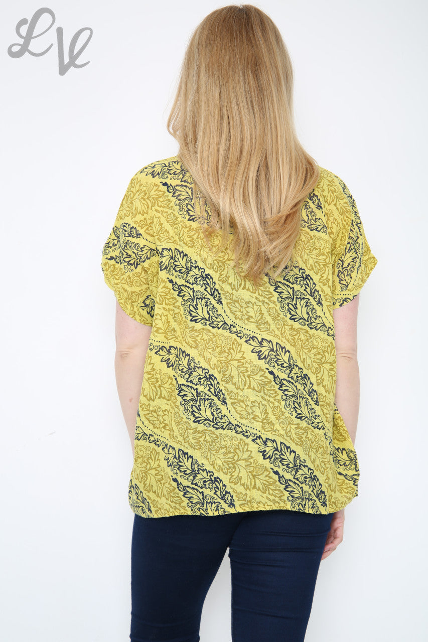 Ladies Leaf Paisley Print Top Mustard Unit Price £7.99