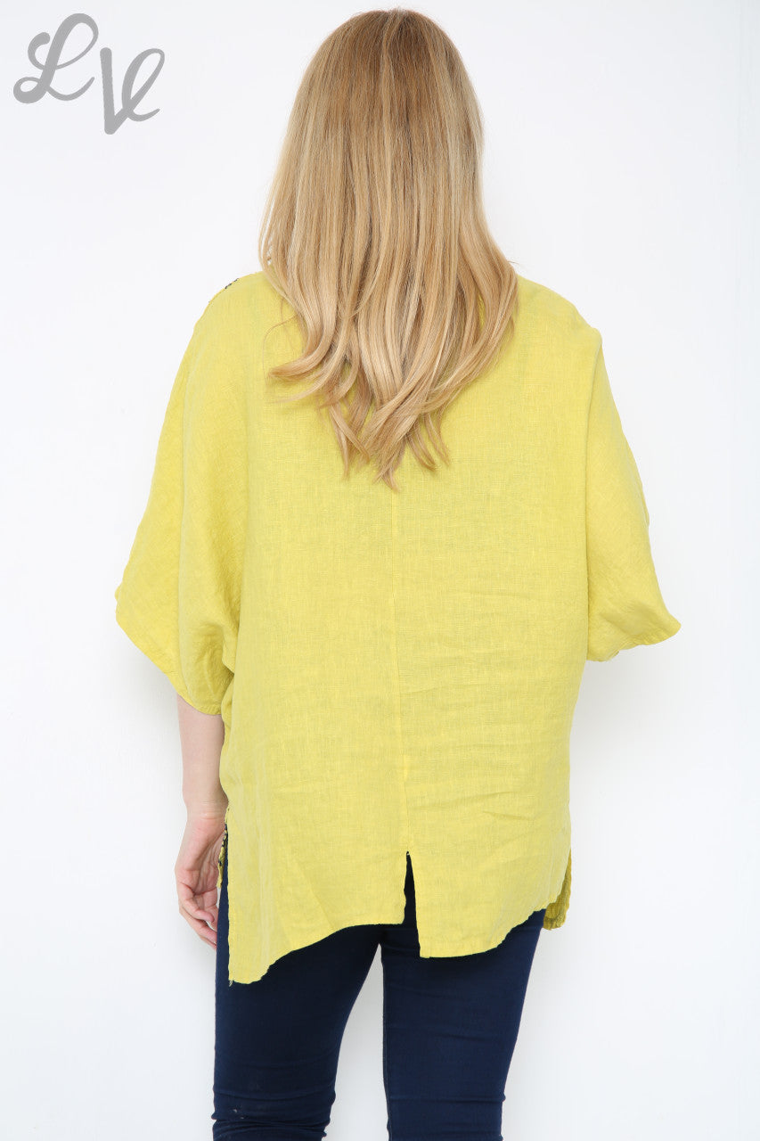 Dames Geborduurd Patroon Top Mosterd Stukprijs €13,99