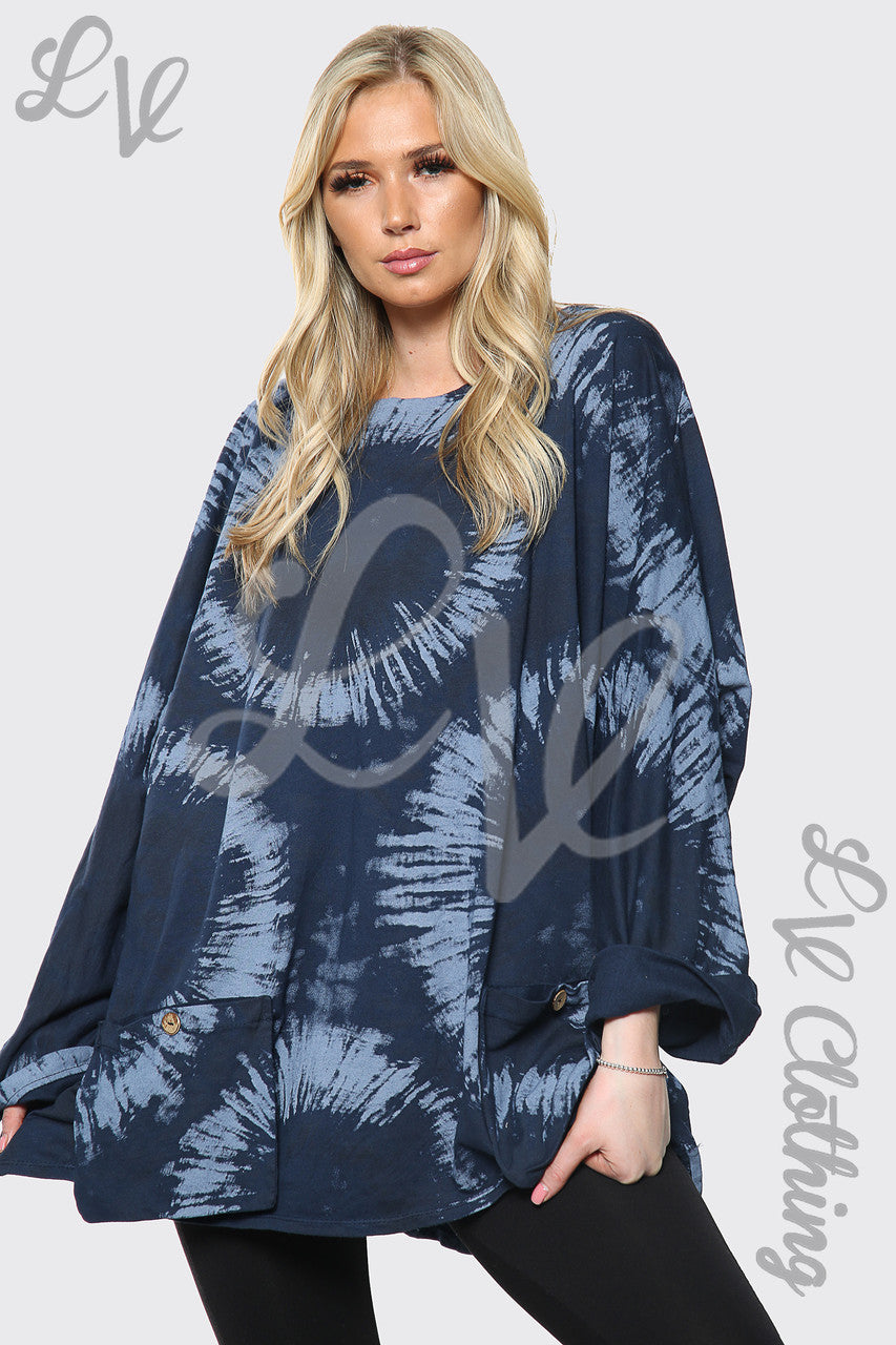 Dames Tie Dye Print Baggy Top Marine Stukprijs € 12,99