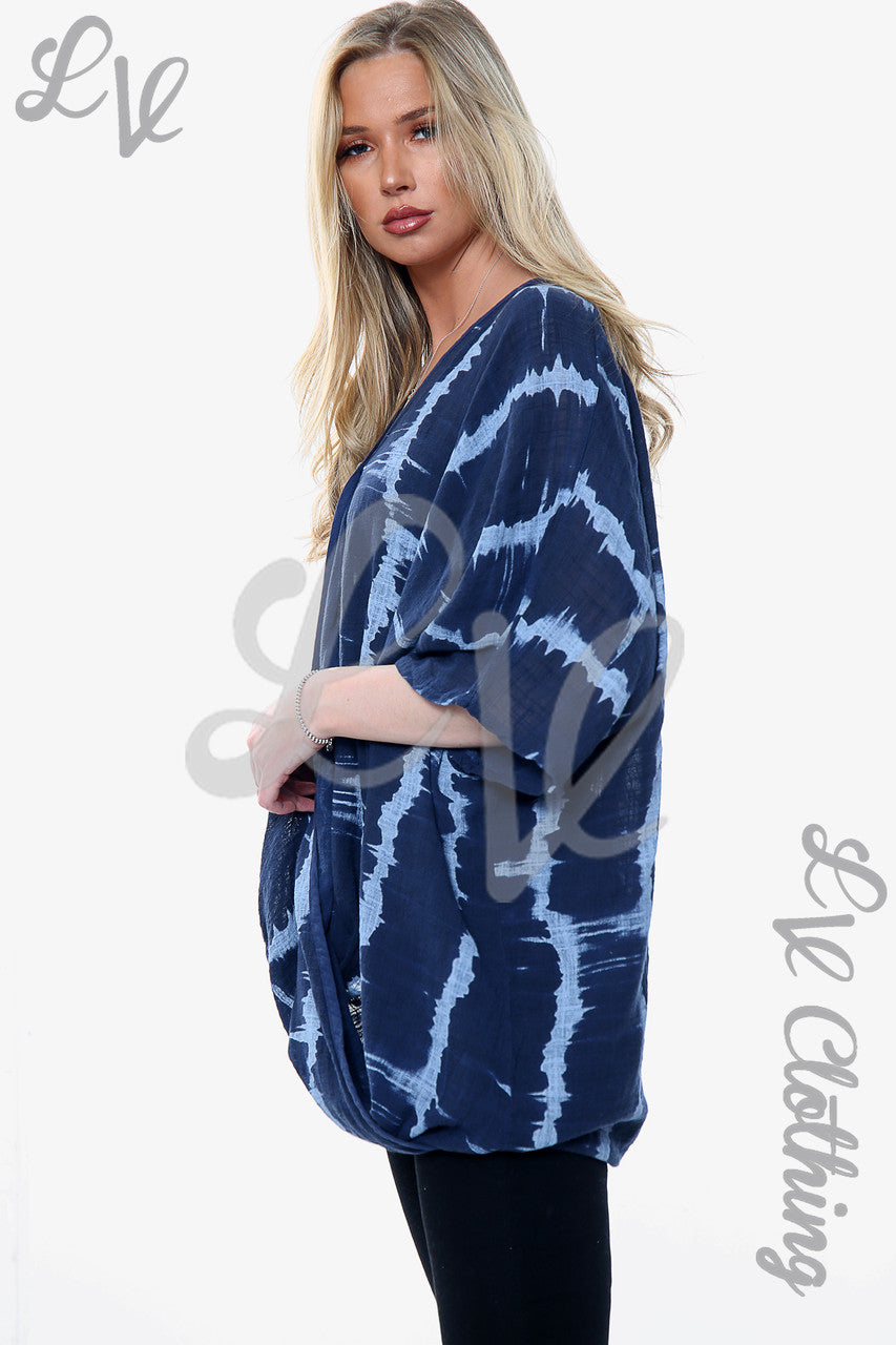 Ladies Tie Dye Print Floaty Top Navy Unit Price £14.99