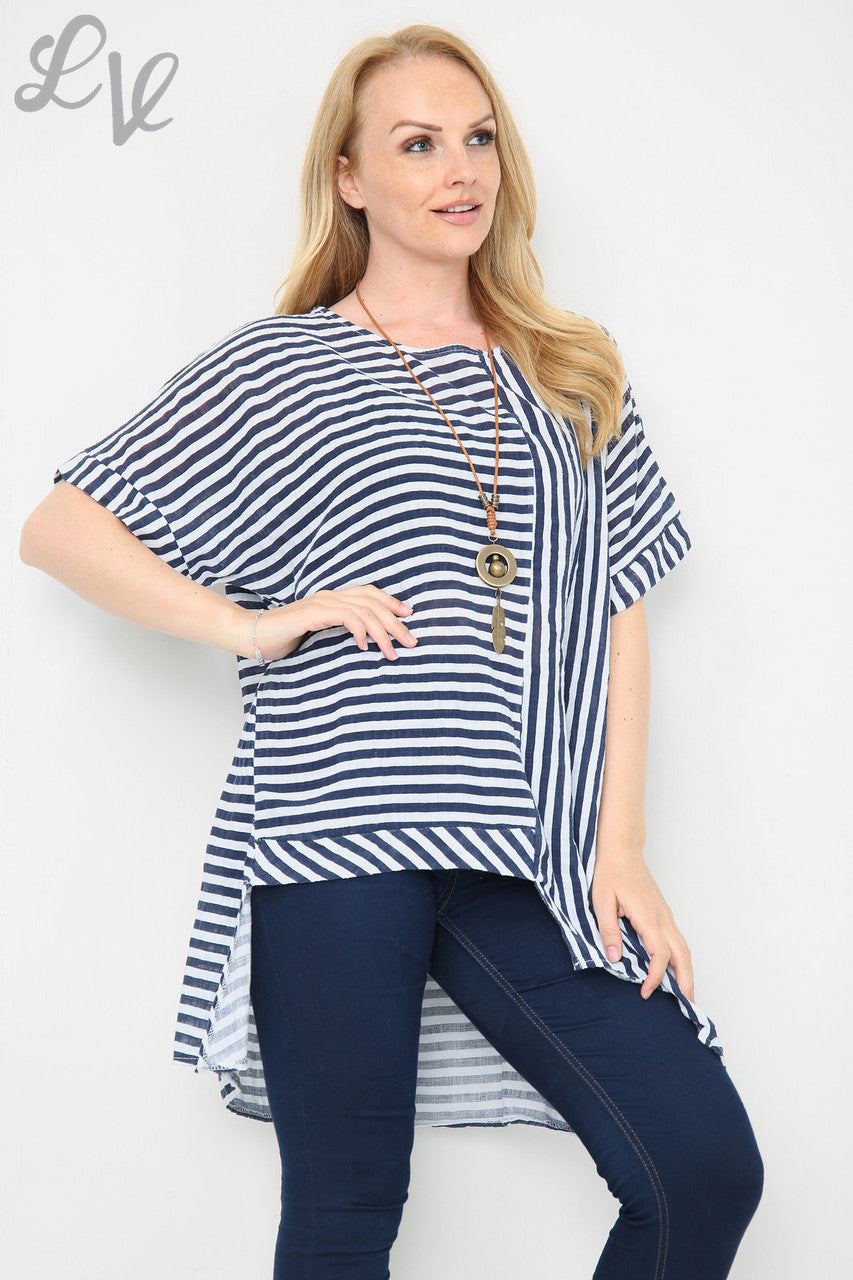 Dames Top met verticale en horizontale strepenmix navy Stukprijs €9,99