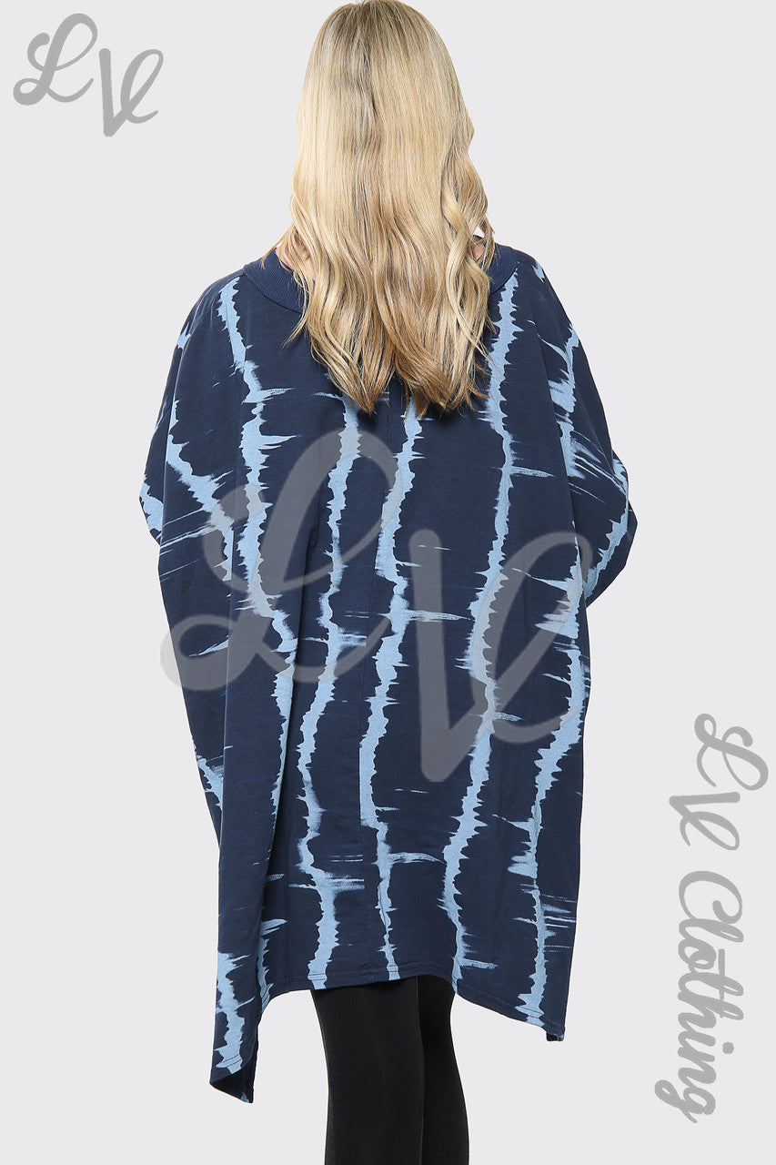 Dames Tie Dye Print Italiaanse Oversize Top Navy Stukprijs €15,99