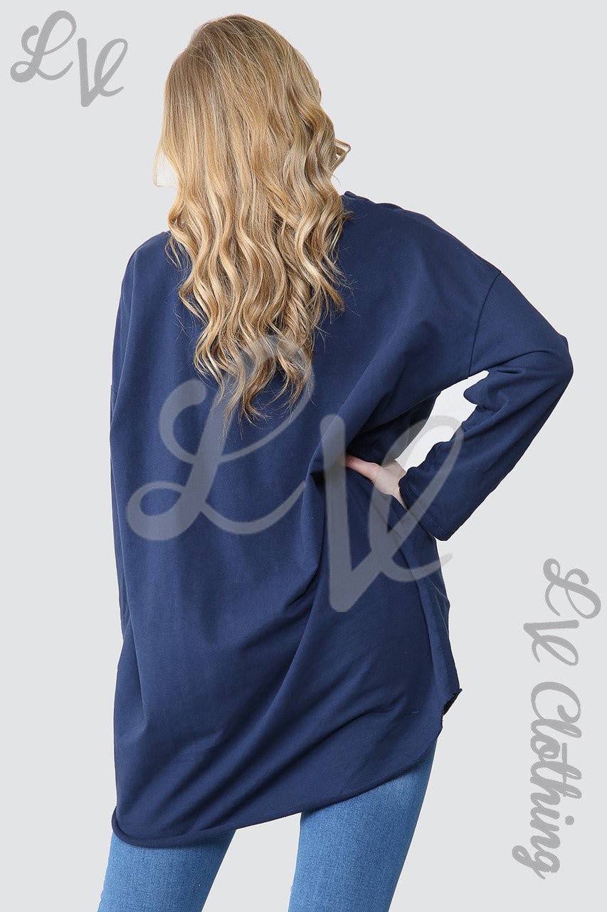 Dames Effen Oversized Tuniek Sweatshirt Top Marineblauw - Stukprijs £ 14,99