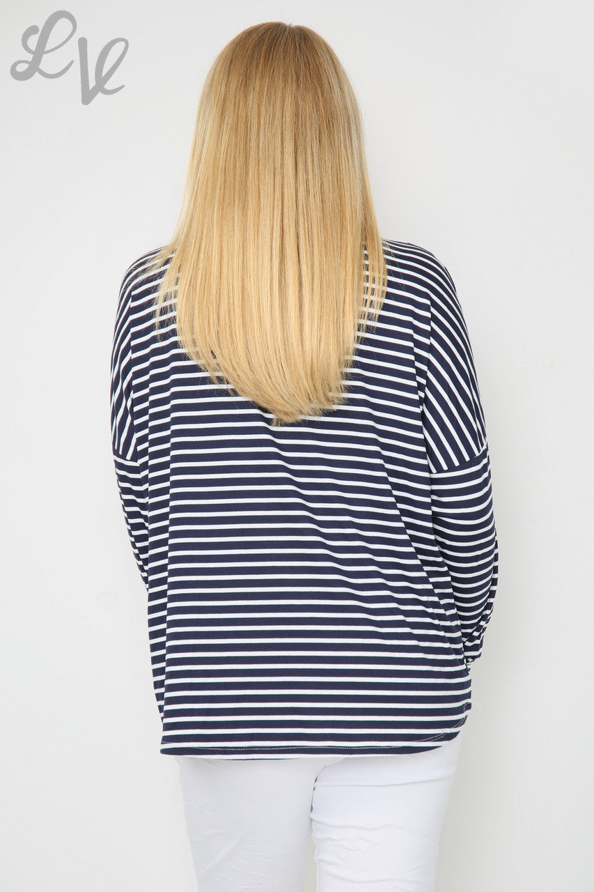 Dames gestreepte top met sterren marineblauw eenheidsprijs €8,99