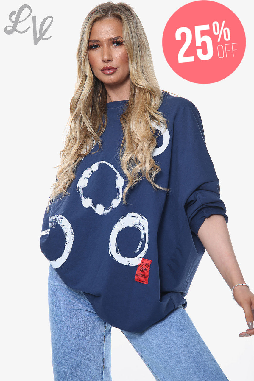 Dames Paintbrush Shapes Print Sweatshirt Top Marine Eenheidsprijs € 11,99
