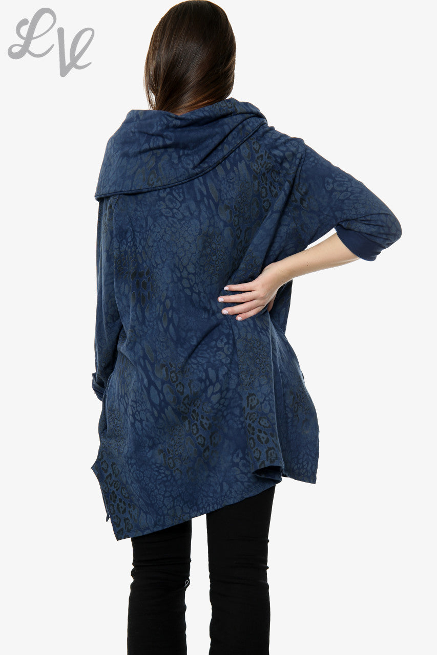 Ladies Animal Print Draped Shoulder Sweatshirt Navy Unit Price £13.99