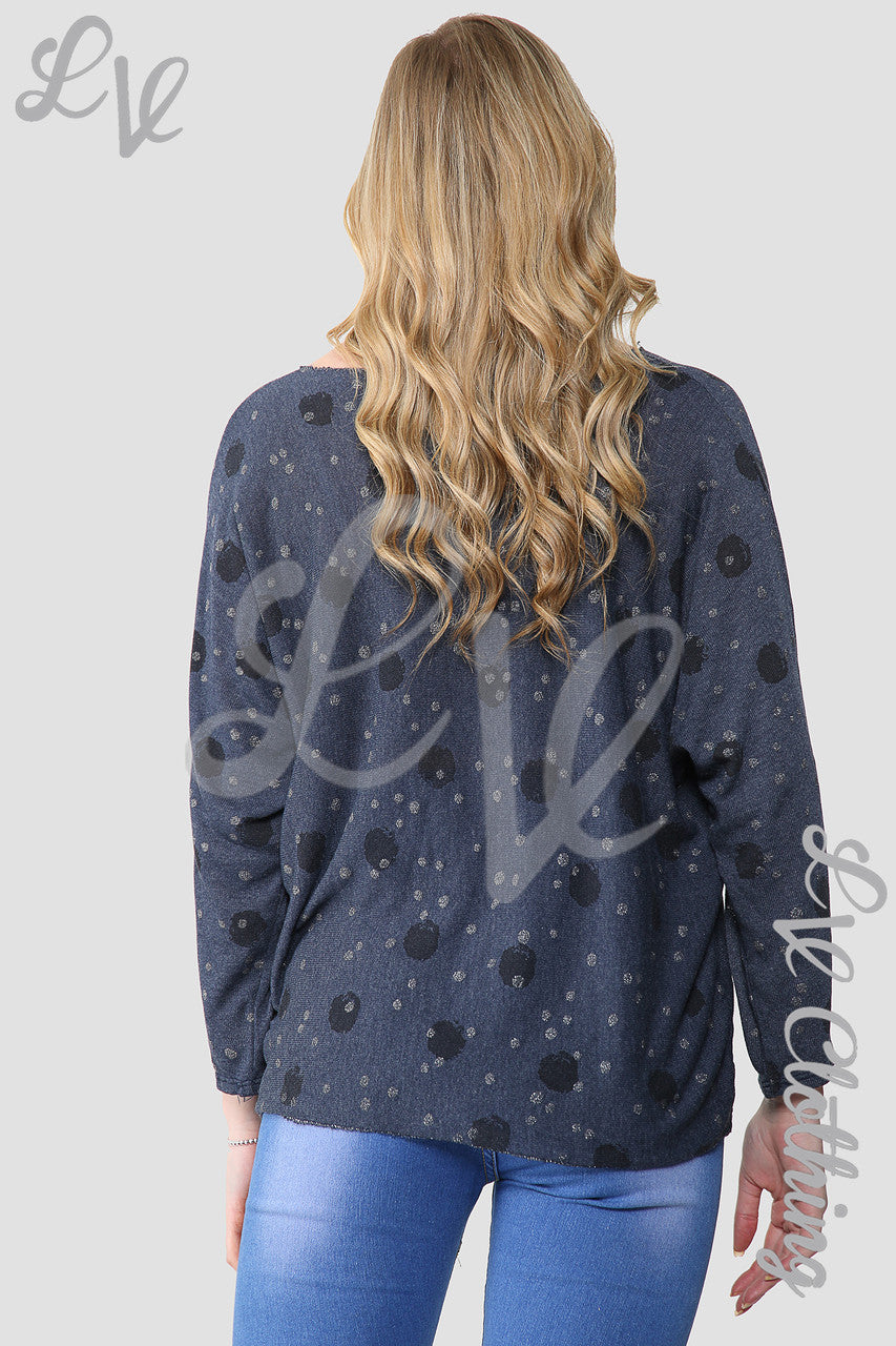 Dames Top Met Stippen Met Halsketting Marineblauw - Stukprijs €10,99