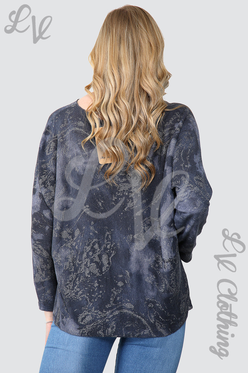 Dames Acid Wash Sparkle Effect Top Met Ketting Marine - Eenheidsprijs €10,99