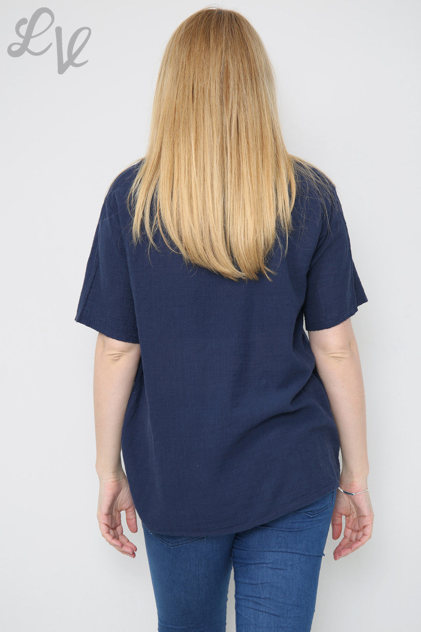 Ladies Star Sequin Top Navy