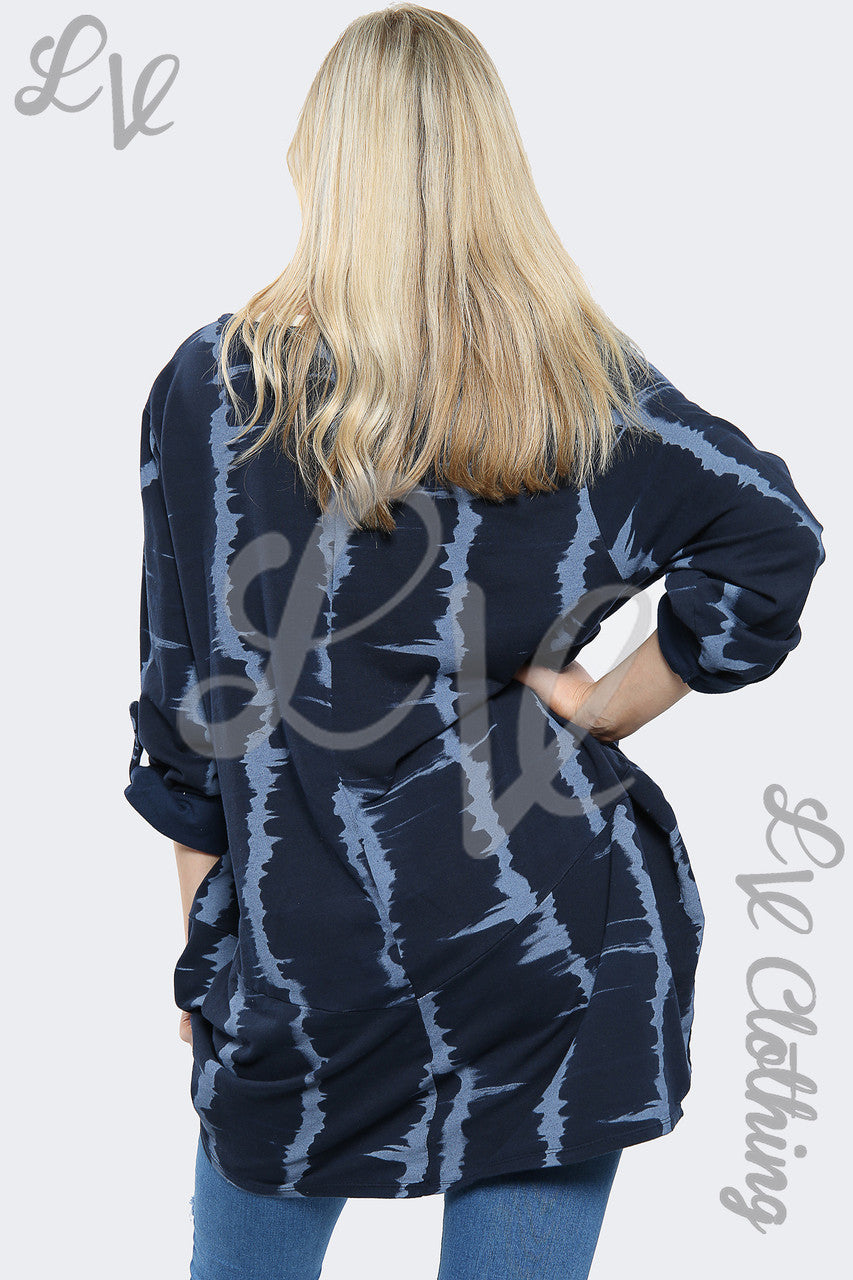 Dames Tie Dye Oversized HI LO Kettingtop Marineblauw - Stukprijs €10,99