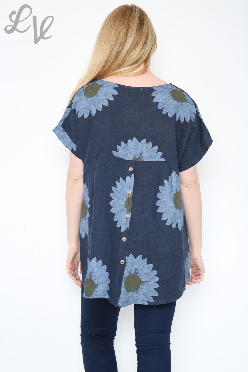 Ladies Daisy Button Back Top Navy Unit Price £10.99