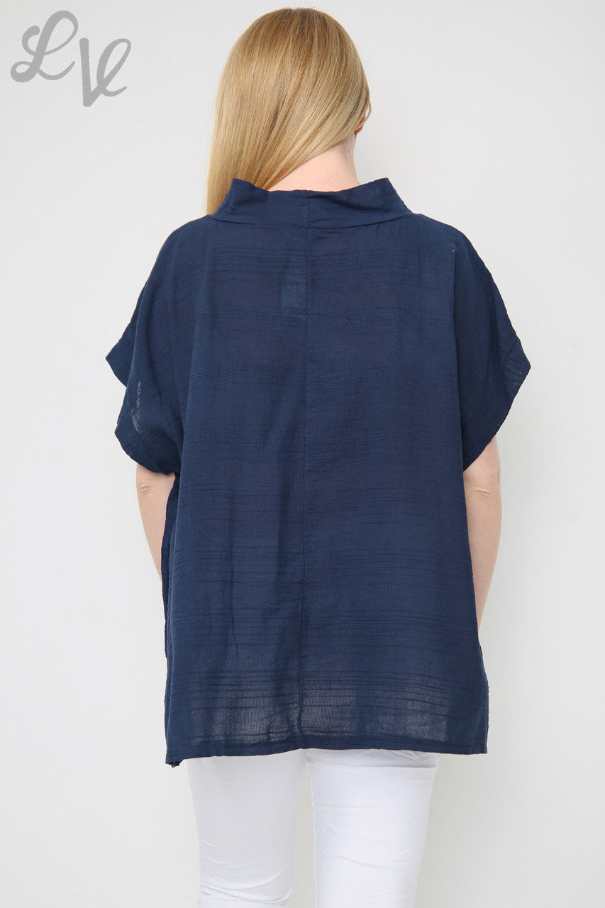 Dames Linnen Top met Knoopsluiting aan de Zijkant Marineblauw Prijs per eenheid € 9,99