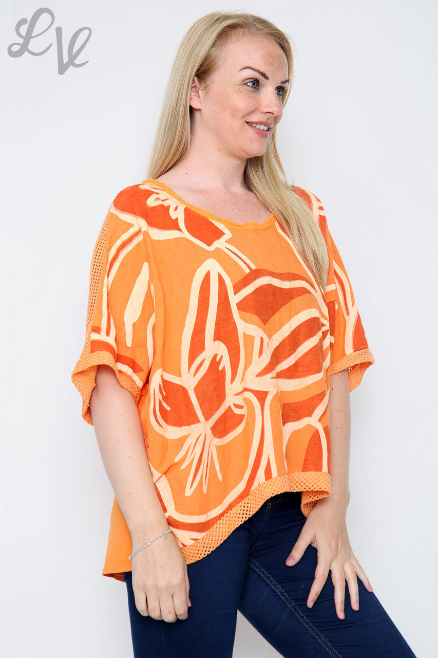 Dames Abstract Bloemenprint Top Oranje Stukprijs € 12,99
