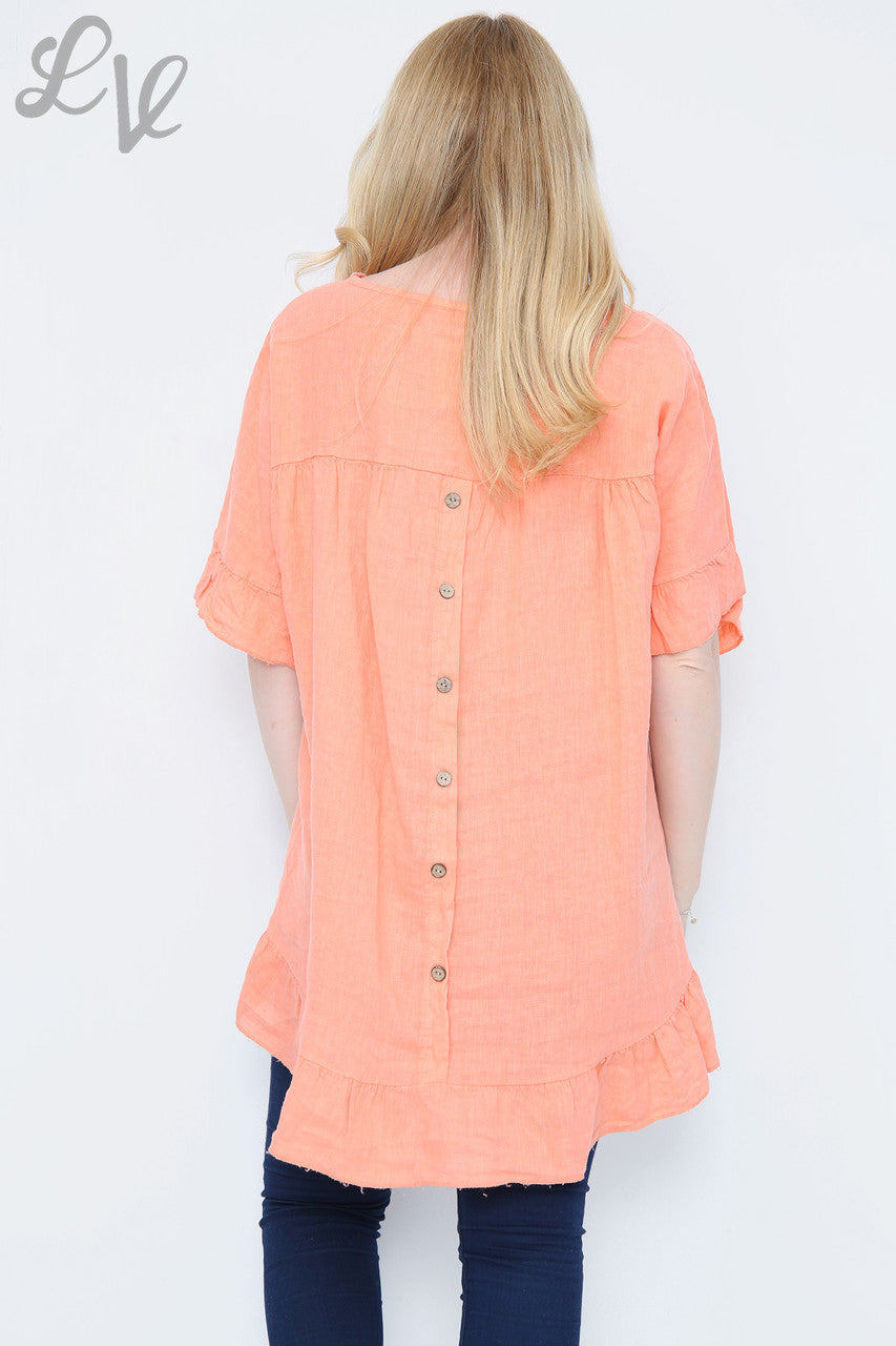 Dames Frill Zoom Knoop Terug Top Oranje Stukprijs €13,99