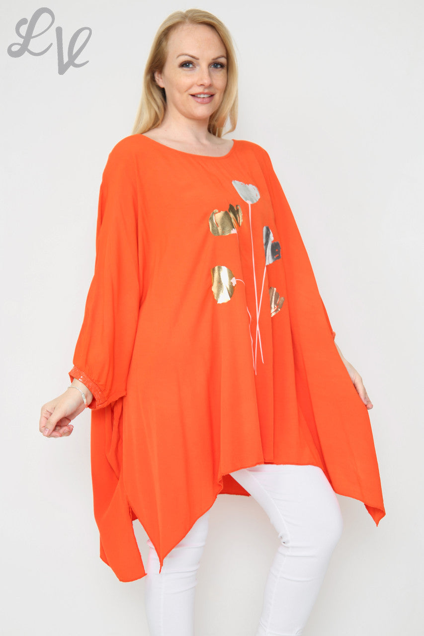 Dames Folie Tulpenprint Wijde Top Oranje Stukprijs €11,99