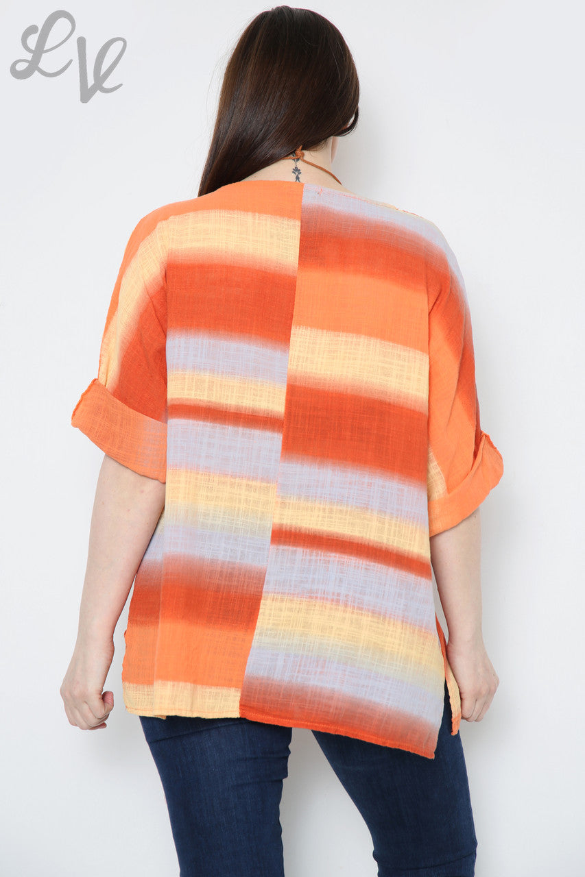 Dames Ombre Kleurrijke Gestreepte Top Oranje Stuksprijs €9,99