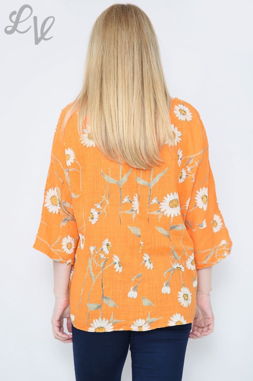 Ladies Daisy Stem Print Top Orange
