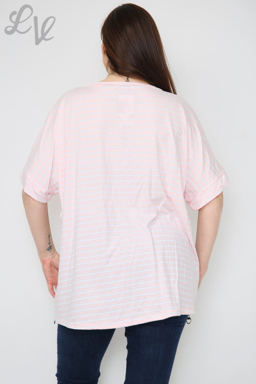 Dames Top Korte Mouw Gestreepte Roze Stukprijs WAS €8,99 NU €5