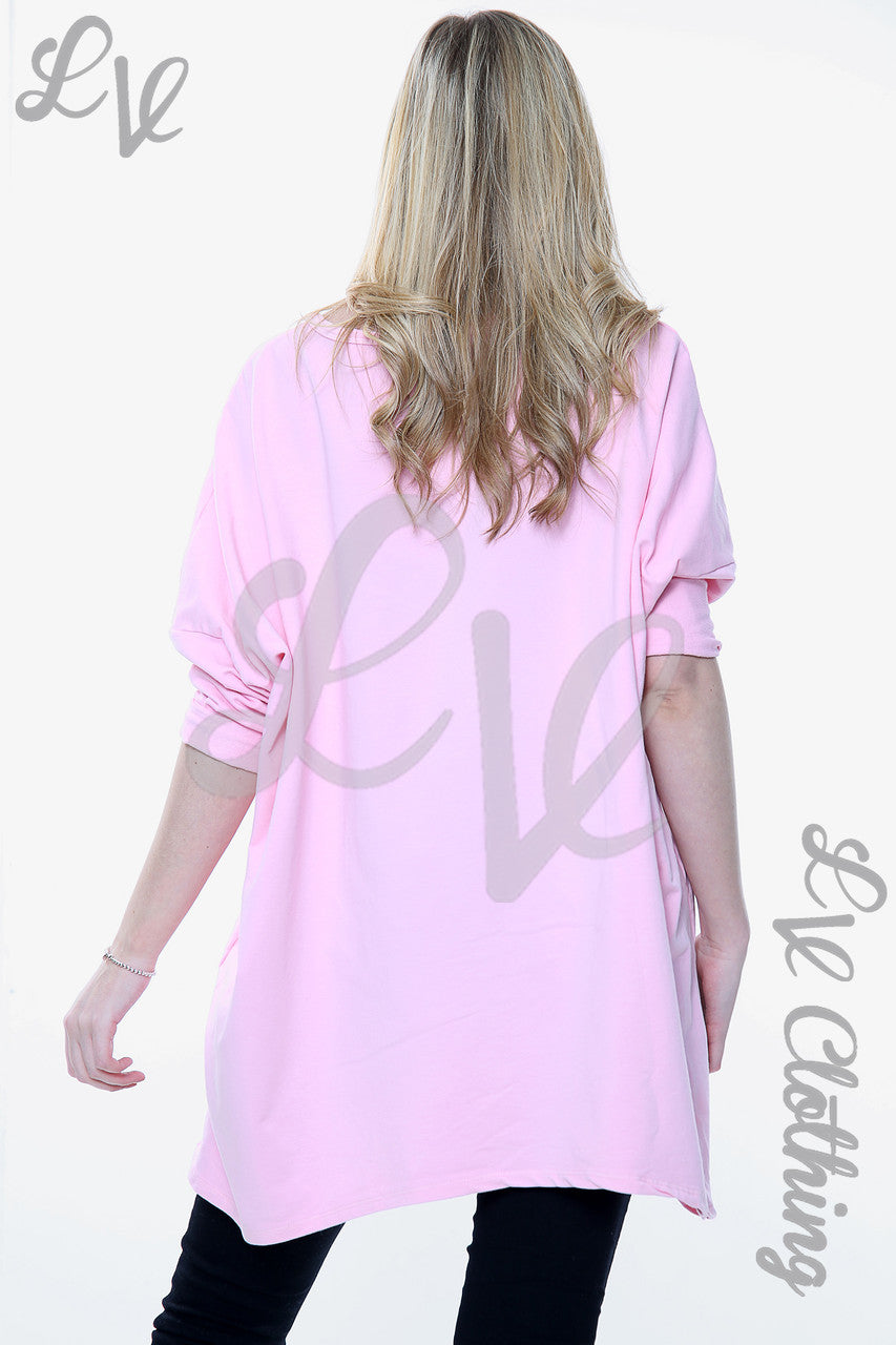 Damesapplicatie Ruche Folie Hart Sweatshirt Top Roze Eenheidsprijs WAS €13,99 NU €6,99