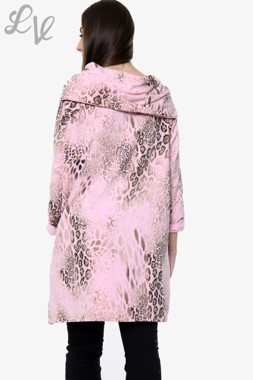 Dames sweatshirt met dierenprint en gedrapeerde schouder roze Stukprijs €13,99
