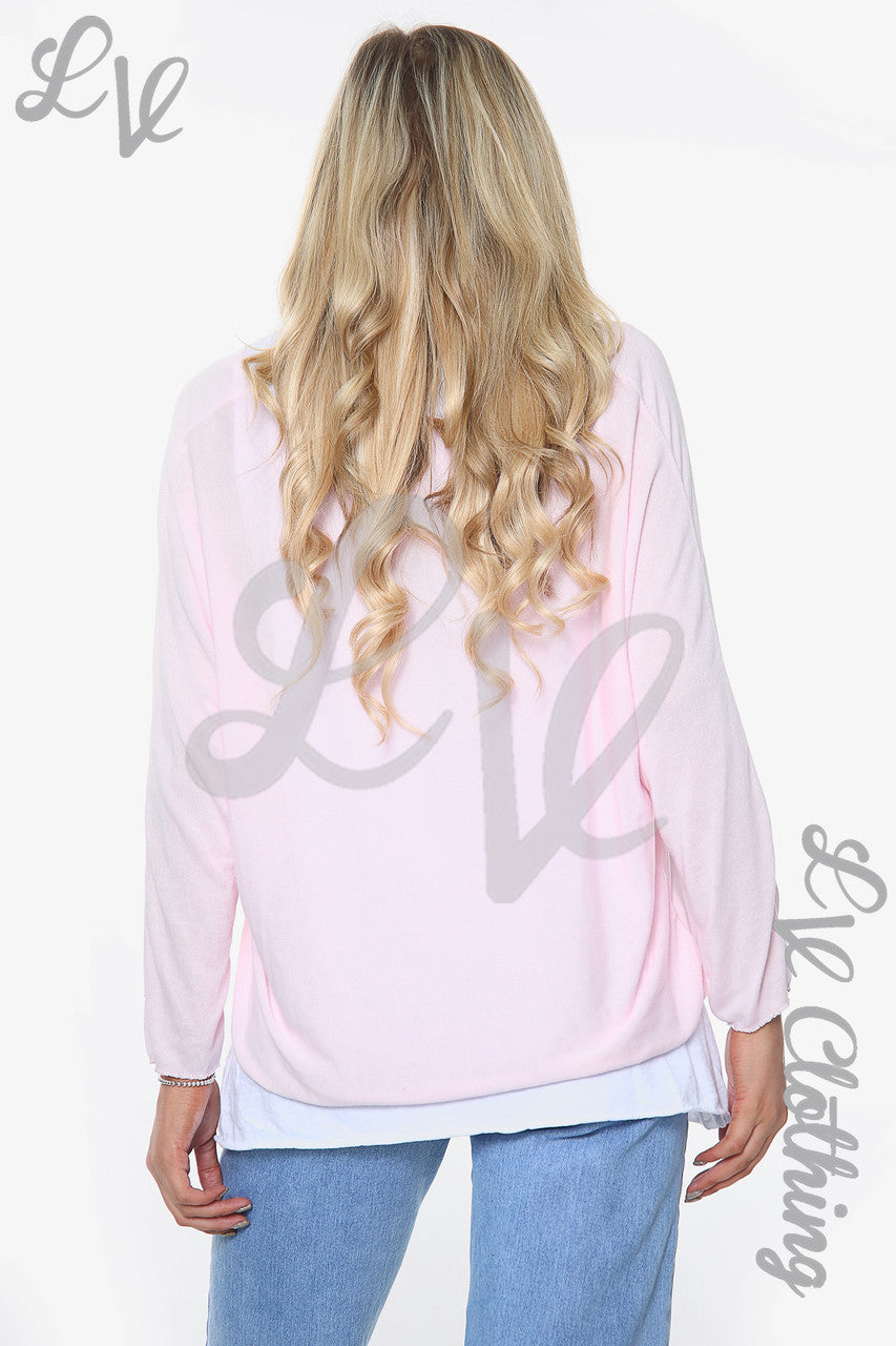Dames mooie slogan 2-laags top roze per stuk £10,99