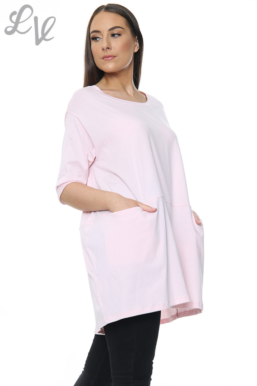 Dames Effen Top Met Zakken Roze Stukprijs €8,99