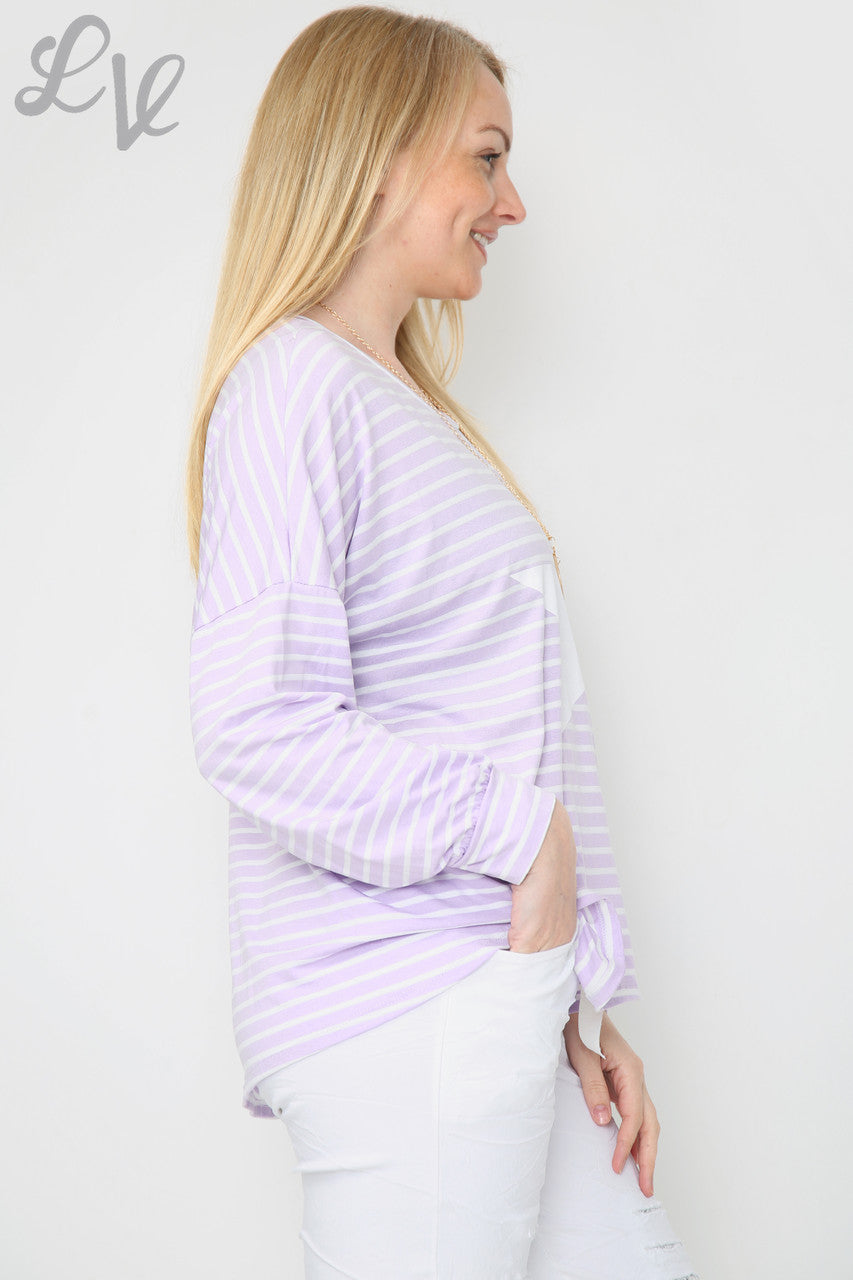 Dames gestreepte & sterrentop paars per stuk €8,99
