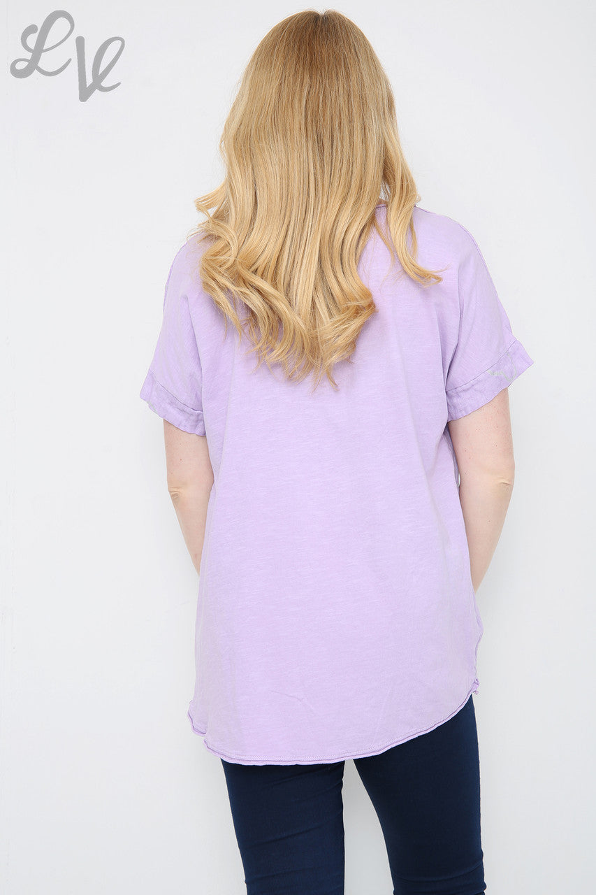 Dames Glitter Hartjesprint Top Paars Per stukprijs € 9,99