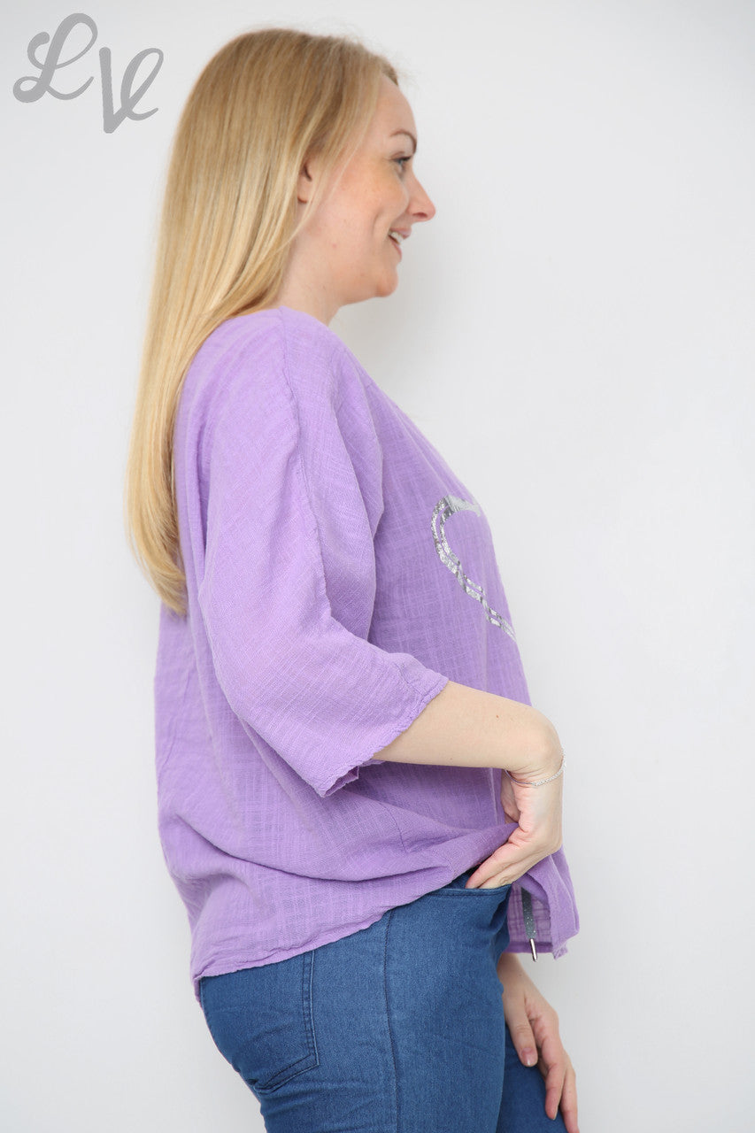 Ladies Double Foil Heart Top Purple Unit Price £7.99