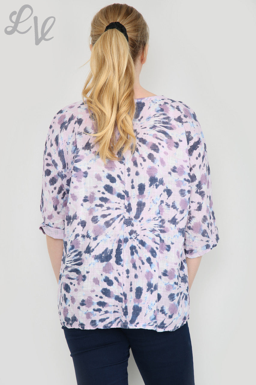 Dames Tie-dye print eenvoudige top paars Stukprijs €7,99