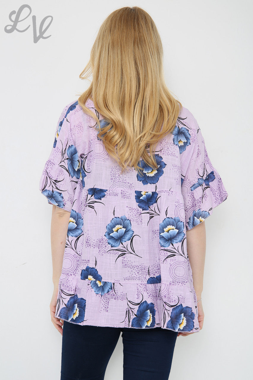 Ladies Flower Stem Print Top Purple Unit Price £7.99