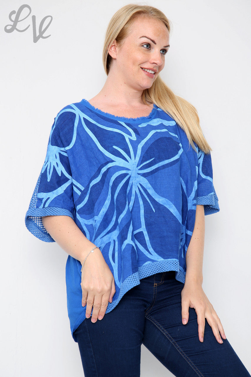 Dames Top Met Abstracte Bloemenprint Koningsblauw Prijs per stuk €12,99