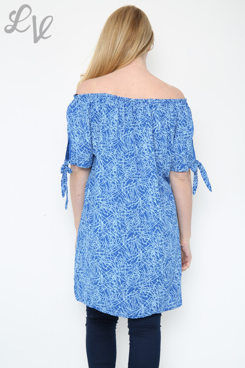 Dames off-shoulder bedrukte top koningsblauw Eenheidsprijs € 12,99