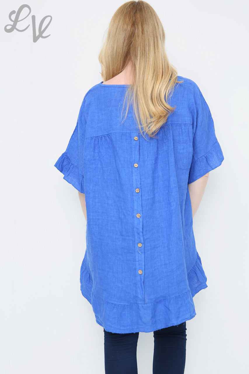 Dames Top met Ruches en Knoopsluiting achteraan Koningsblauw Stukprijs €13,99