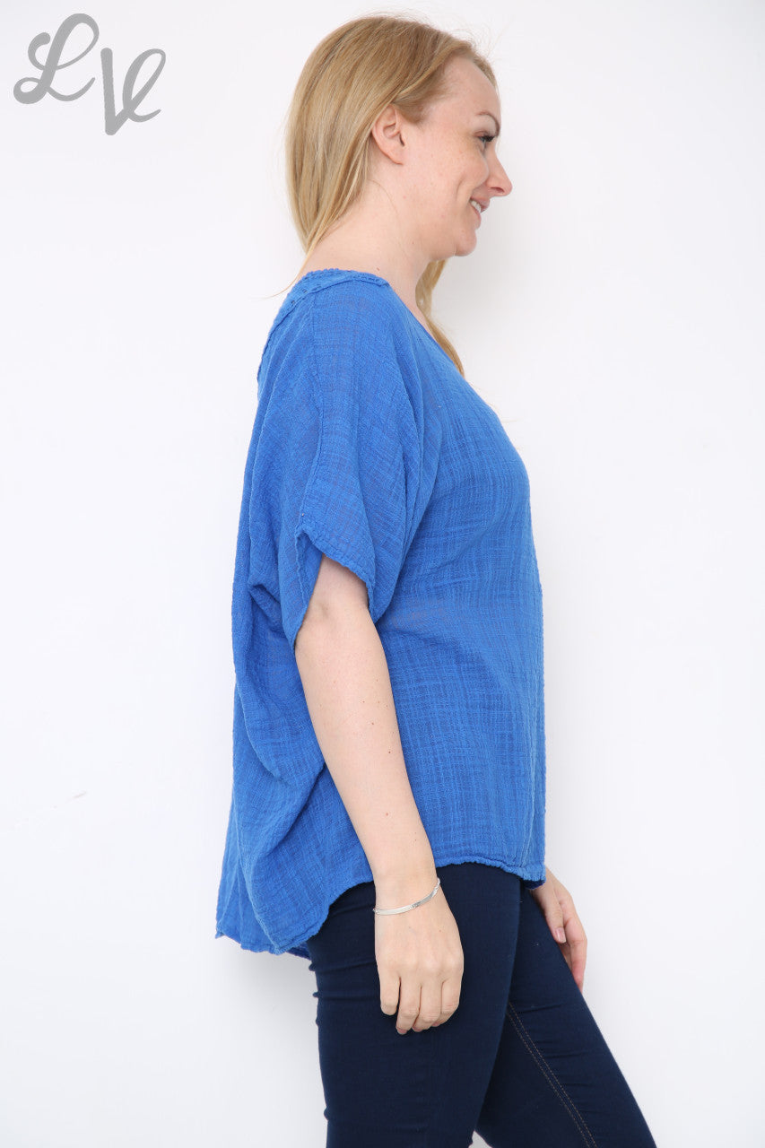 Ladies Crochet Back Top Royal Blue