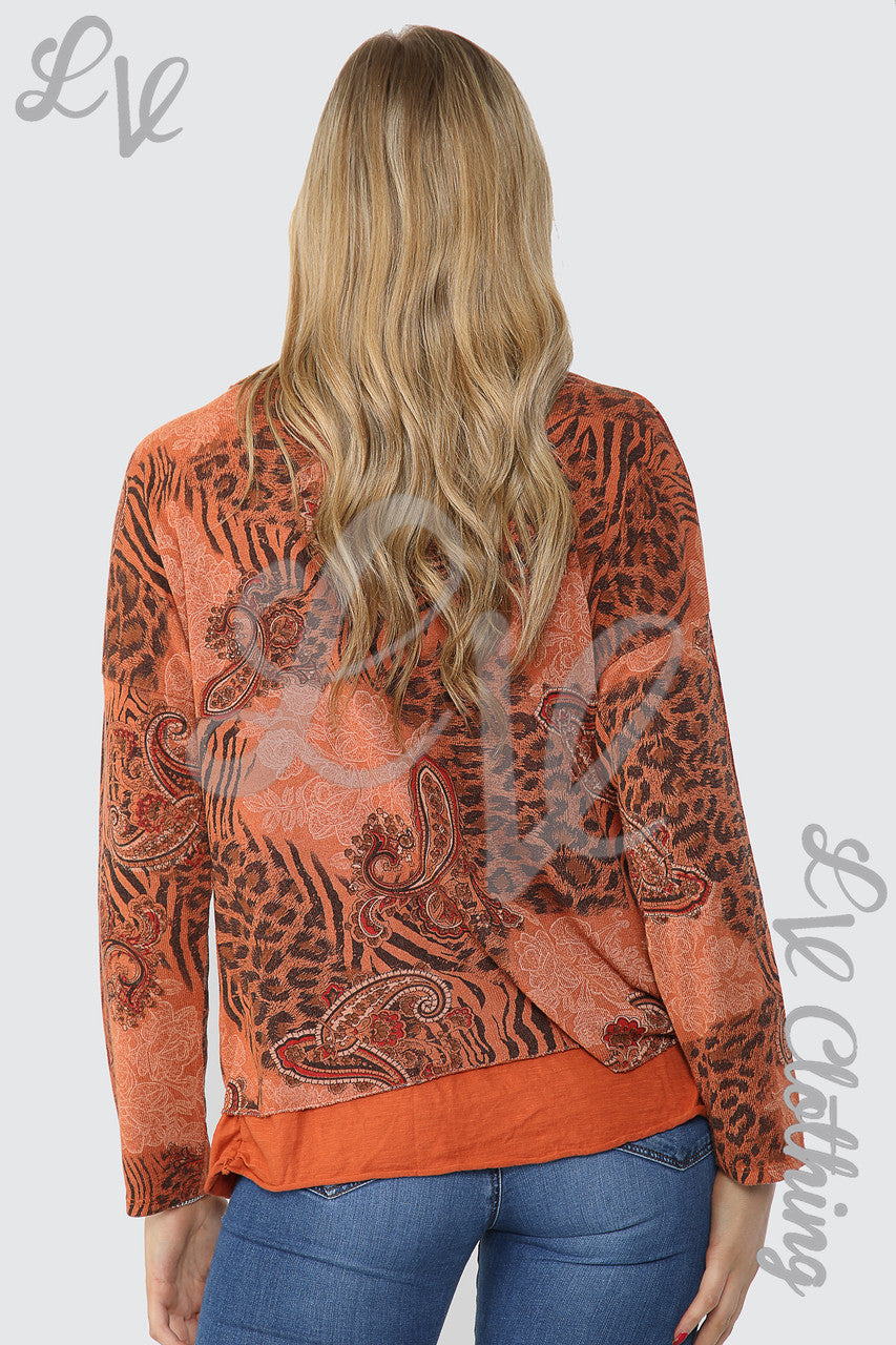 Ladies Mix Print 2-Layer Top Rust - Unit Price £11.99