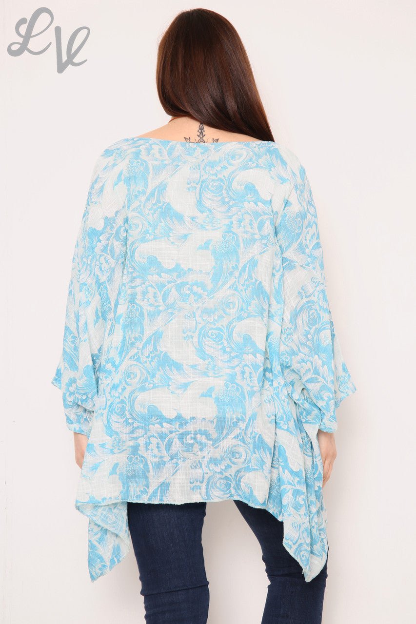 Dames Barokprint Batwing Top Hemelsblauw Stukprijs € 12,99