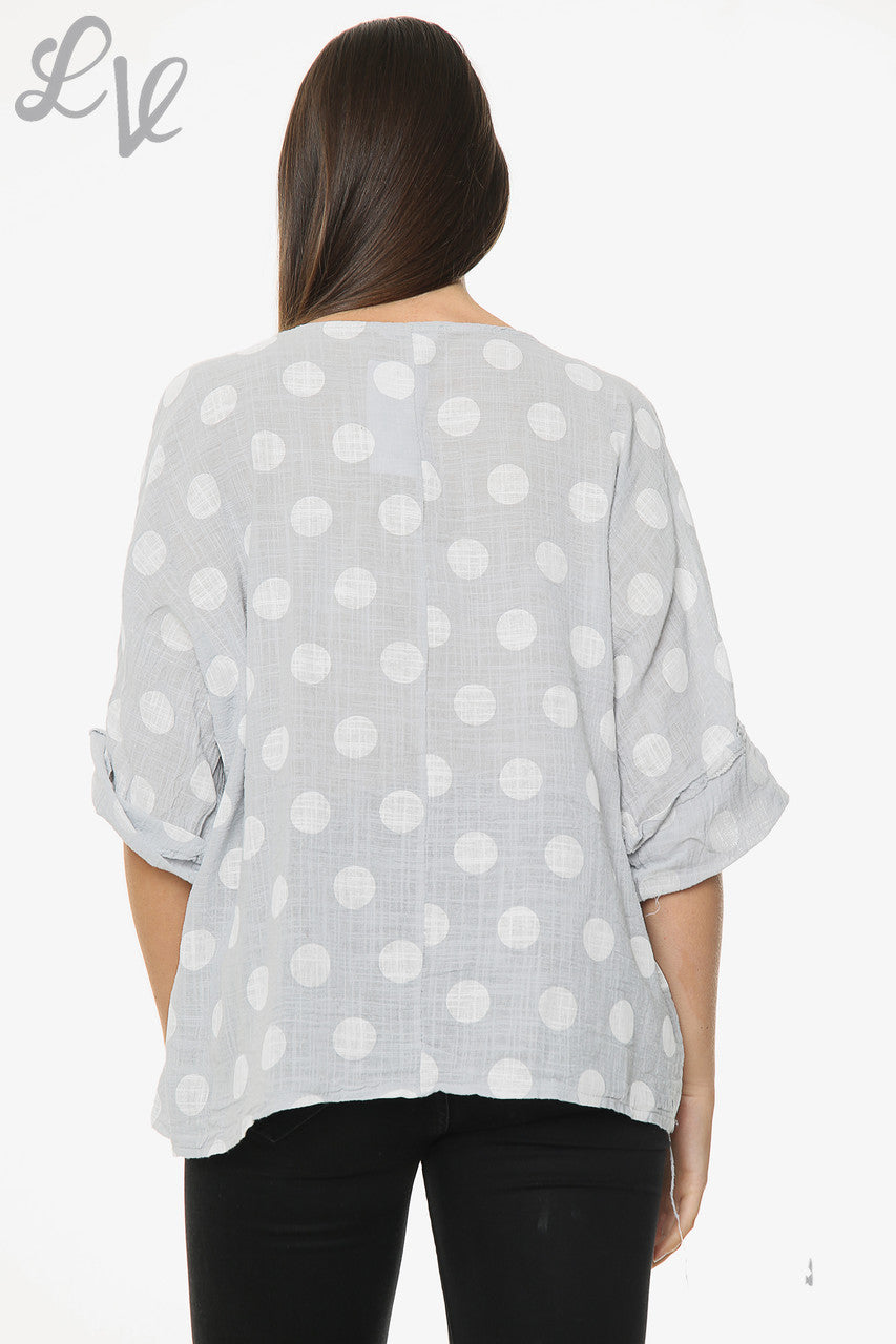 Dames Top Met Polkadots Simpel Zilver Prijs per stuk €7,99