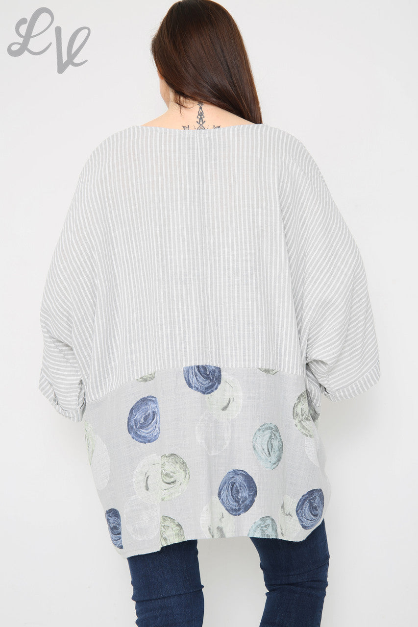 Dames Top Met Strepen & Cirkels Print Zilver Stukprijs € 8,99