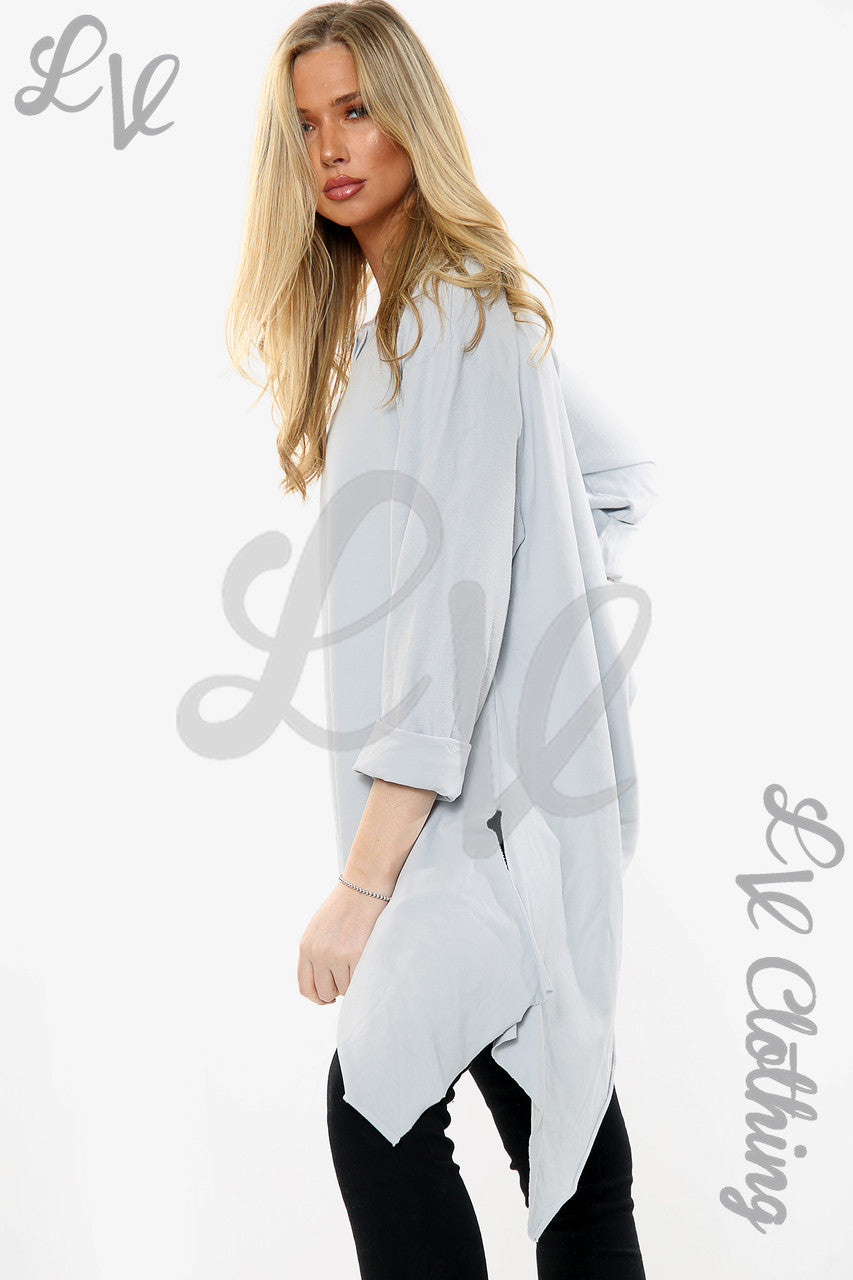 Dames sweatshirt met gedrapeerde zoom en ritsdetail zilver stukprijs € 15,99