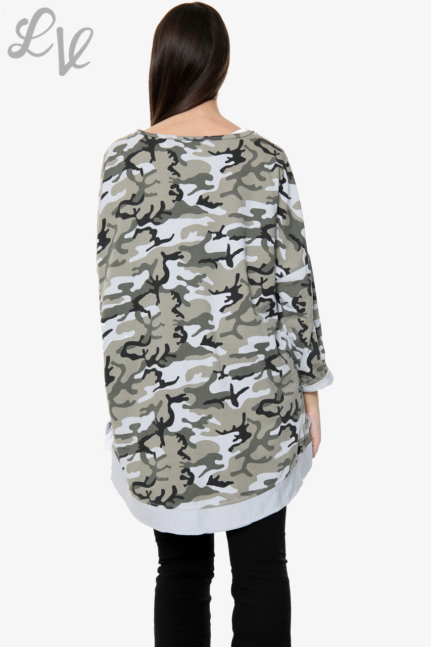 Ladies Thankful Script Camouflage Sweatshirt Silver Unit Price WAS £13.99 NOW £6.99
