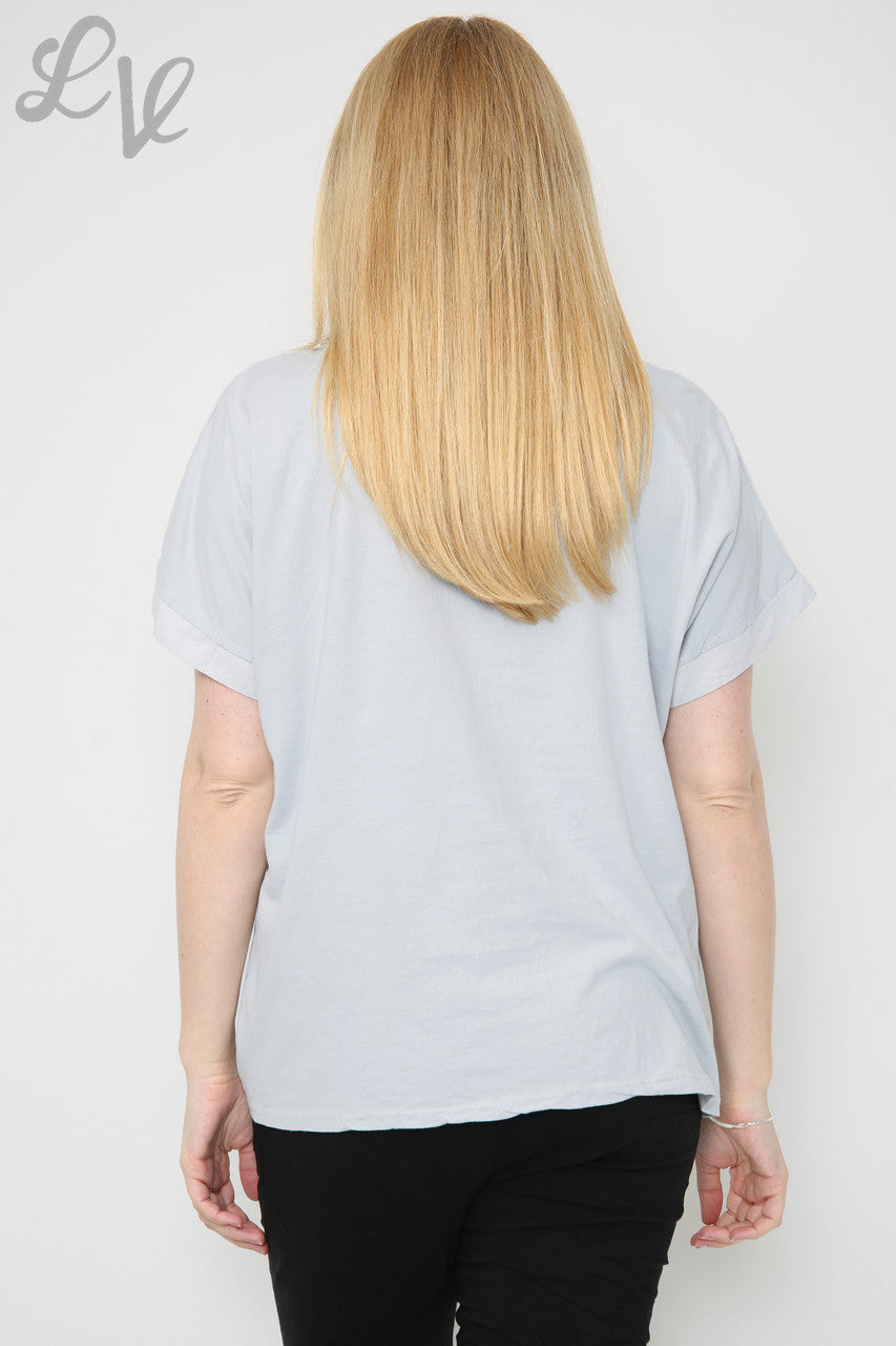 Ladies Flower Sequin & Applique Top Silver Unit Price £8.99