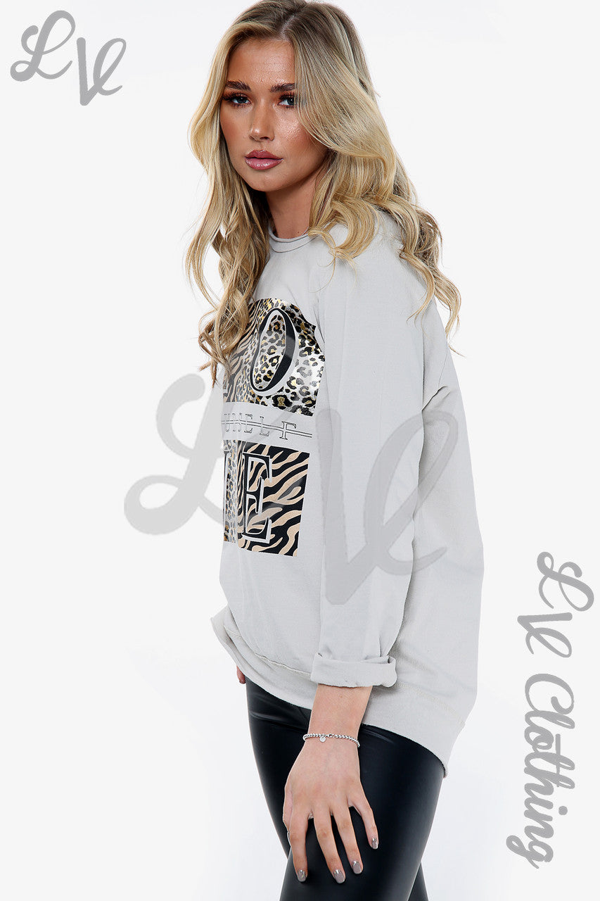 Ladies 'Love yourself' Graphic Top Stone Unit Price WAS £11.99 NOW £5.99